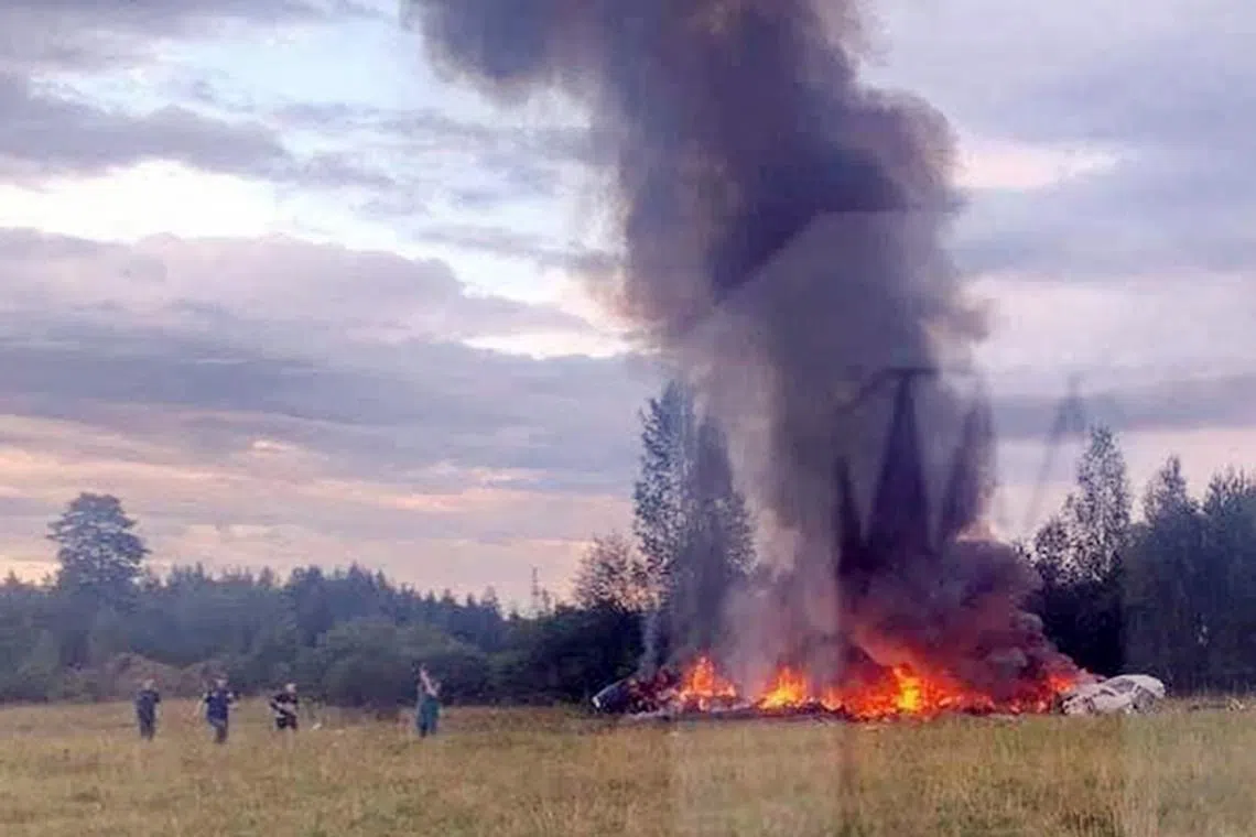 The plane, an Embraer Legacy 600 private jet, crashed on Wednesday near the village of Kuzhenkino in Russia's Tver region on Aug 23.
