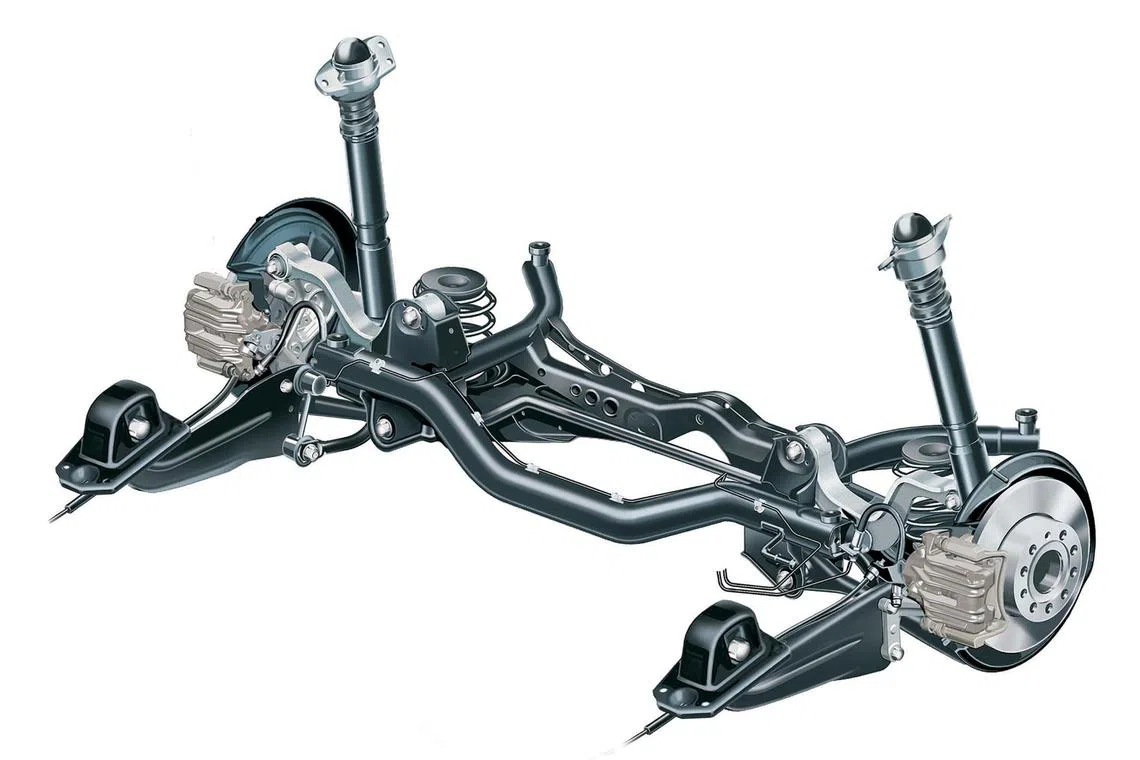 The multi-link rear suspension set-up of the Volkswagen Golf.