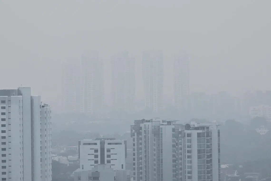 Hazy conditions seen from the Clementi area at about 7am on Oct 12.