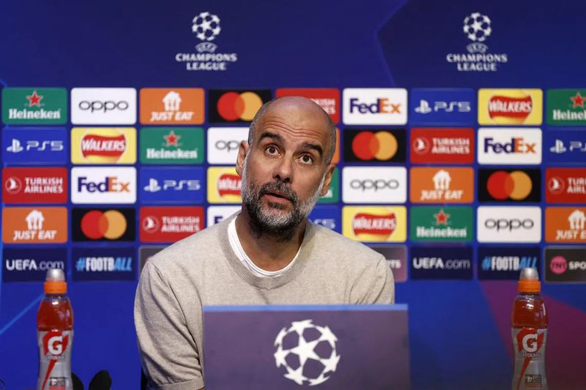 Soccer Football - Champions League - Manchester City Press Conference - Etihad Campus, Manchester, Britain - September 18, 2023 Manchester City manager Pep Guardiola during the press conference Action Images via Reuters/Jason Cairnduff