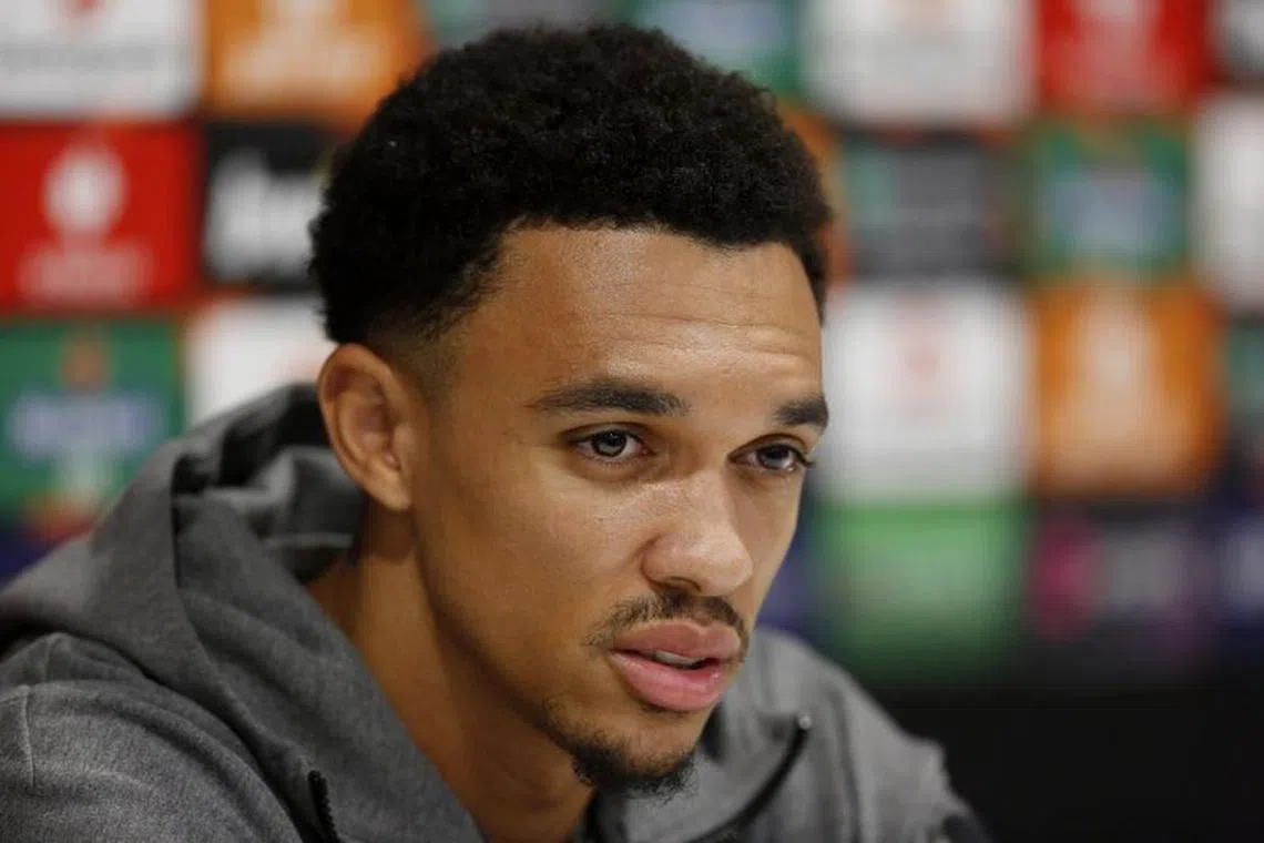 FILE PHOTO: Soccer Football - Europa League - Liverpool Press Conference - Anfield, Liverpool, Britain - October 4, 2023 Liverpool's Trent Alexander-Arnold during a press conference Action Images via Reuters/Ed Sykes/File Photo
