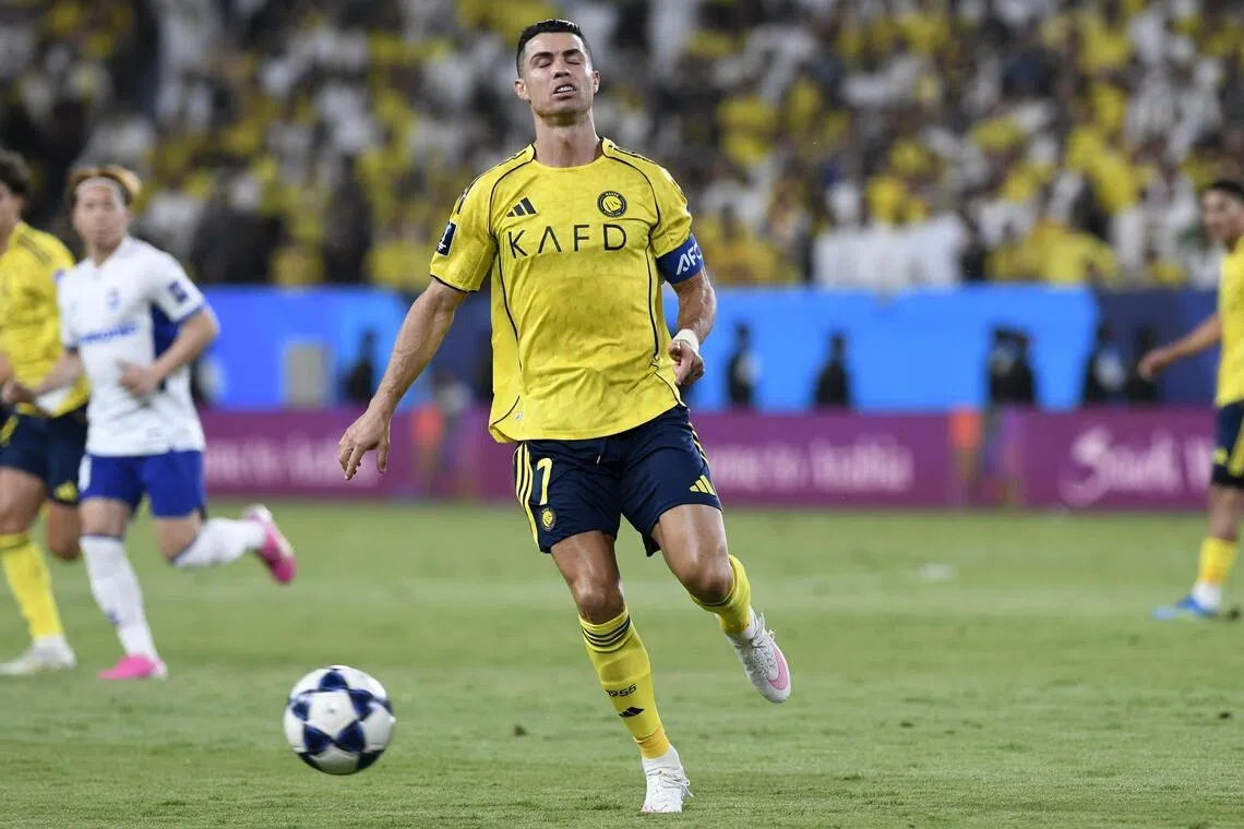 Al Nassr's Cristiano Ronaldo in action in the AFC Champions League Two final against Gamba Osaka in Riyadh, Saudi Arabia on May 16.