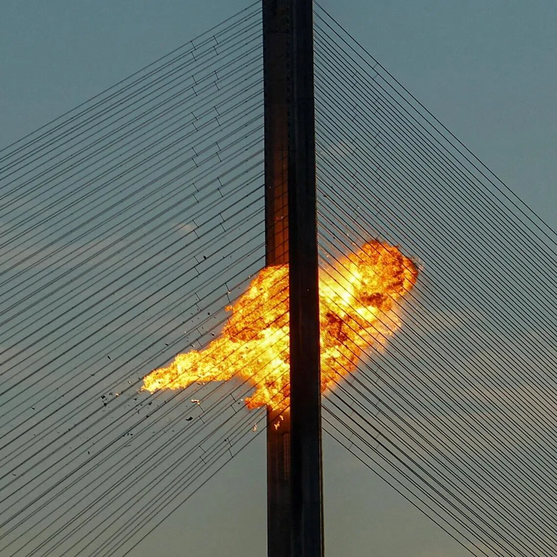 A Russian jet-powered drone striking a bridge in Kyiv, Ukraine, on Oct 2. Ukraine has accused Moscow of trying to force people to abandon Kyiv and other cities with systematic strikes on civilian targets.