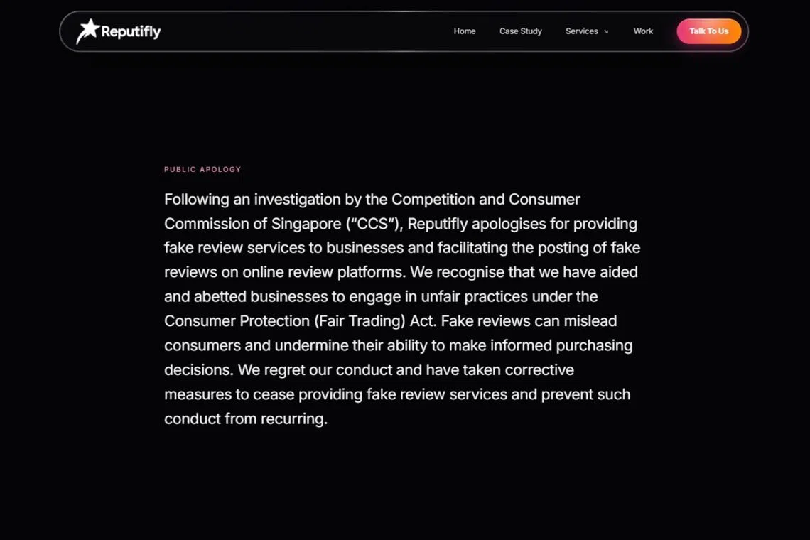 Reputifly has committed to putting a stop to providing fake review services and publishing a public apology on its website for six months.