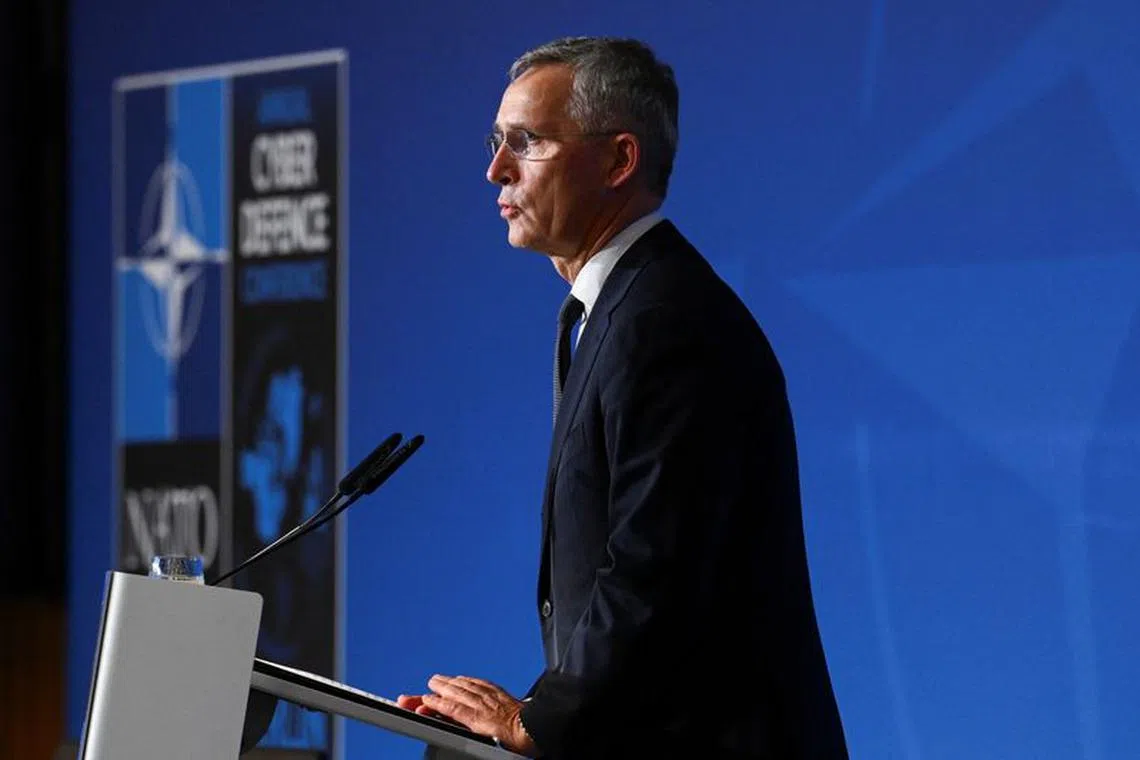 NATO Secretary General Jens Stoltenberg speaks at the NATO Cyber Defence Conference at the Federal Foreign Office in Berlin, Germany November 9, 2023. REUTERS/Annegret Hilse/ File Photo