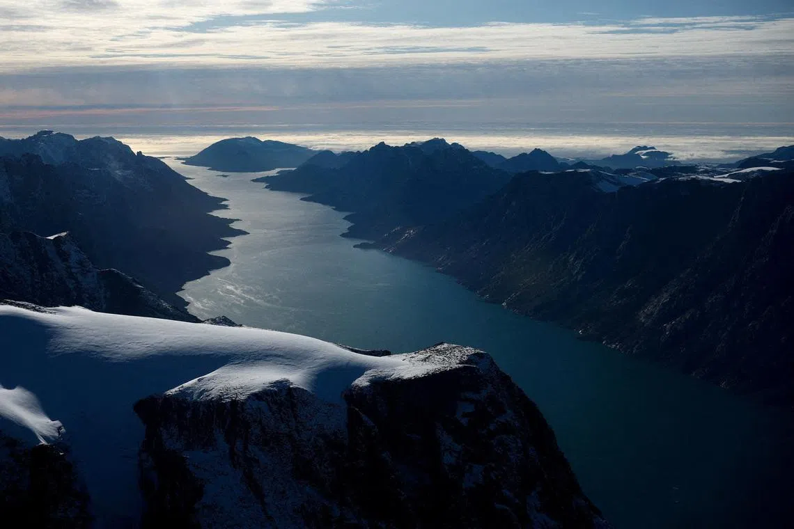 FILE PHOTO: An aerial view shows a fjord in western Greenland, September 16, 2025. REUTERS/Guglielmo Mangiapane/File Photo