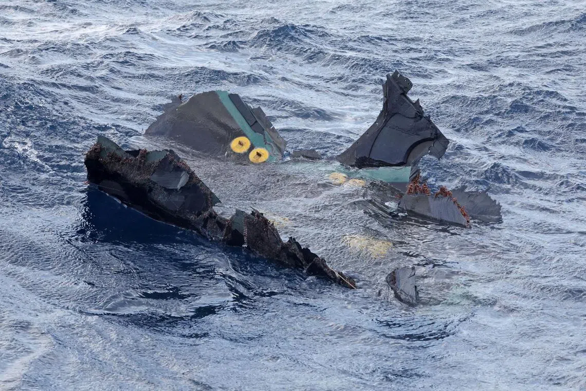 A floating object believed to belong to the U.S. military aircraft V-22 Osprey that crashed into the sea is seen off Yakushima Island, Kagoshima prefecture, western Japan November 30, 2023, in this photo taken by Kyodo. Mandatory credit Kyodo via REUTERS/File Photo