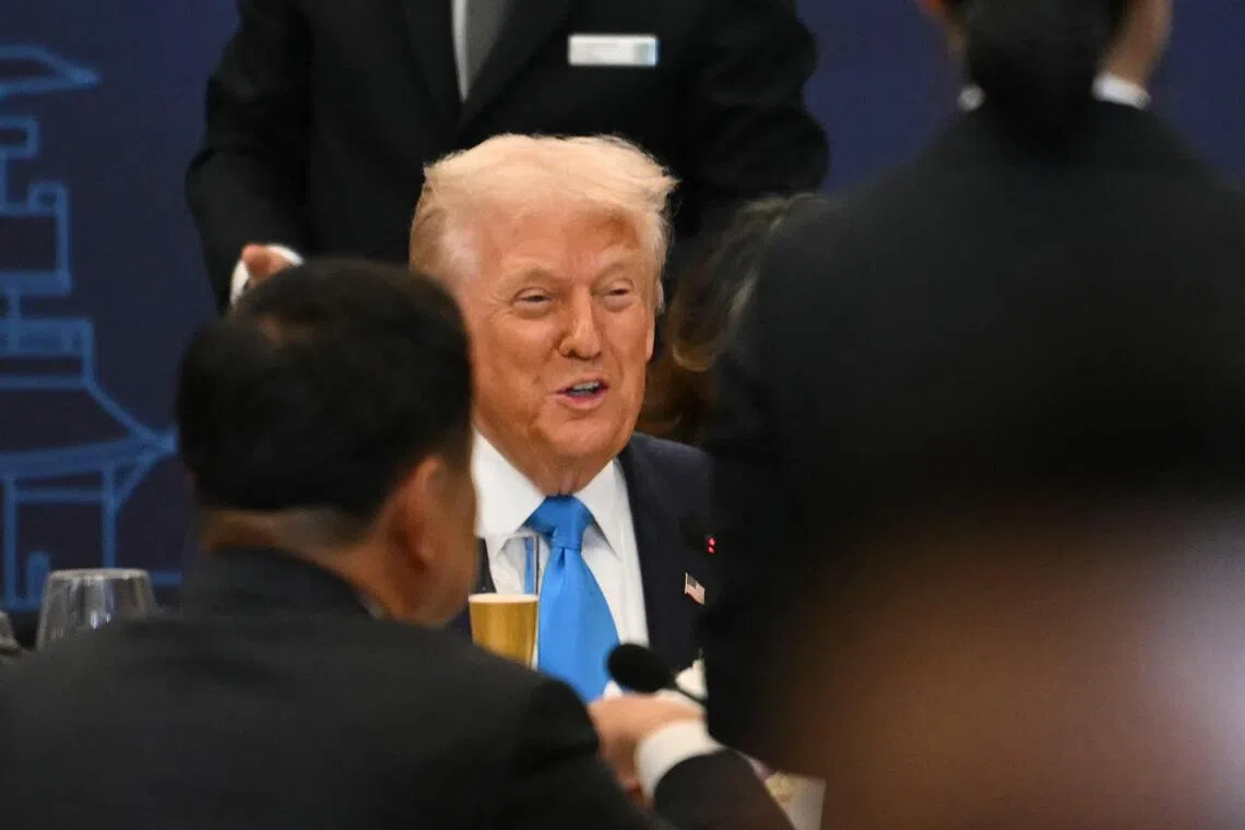 US President Donald Trump speaks during a special dinner hosted in his honour and state leaders by South Korea's President Lee Jae Myung on Oct 29, 2025. 