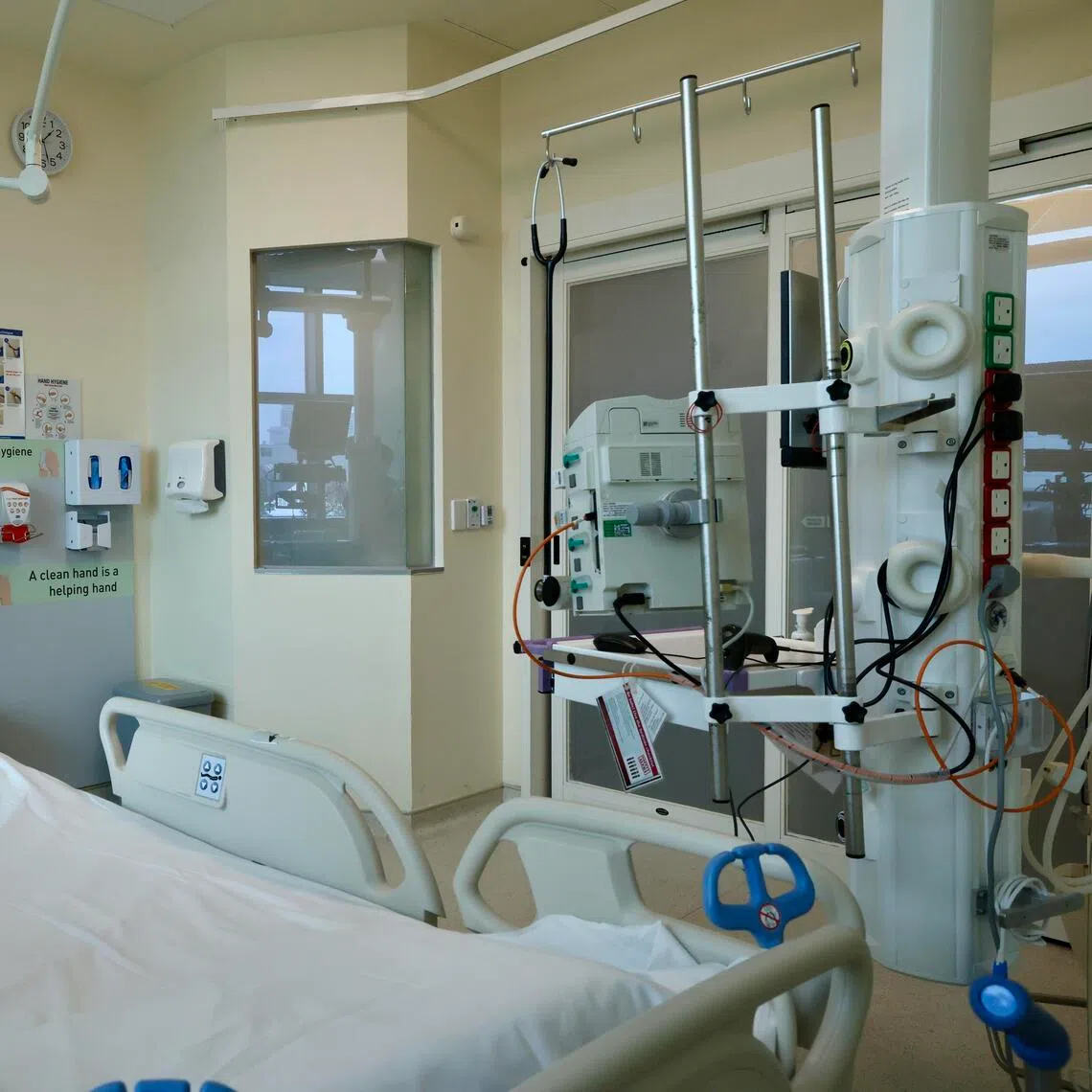 To reduce contamination risks while cutting water and energy usage, Ng Teng Fong General Hospital has removed traditional water taps and sinks in 44 of its 74 adult ICUs.