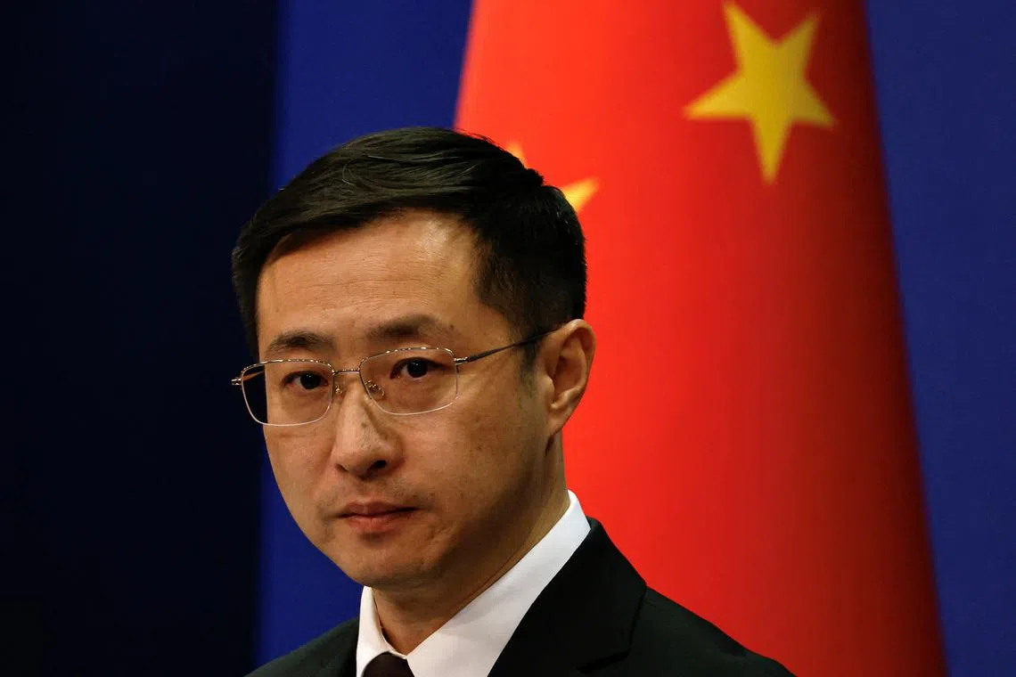 Chinese Foreign Ministry spokesperson Lin Jian attends a press conference in Beijing, China March 20, 2024. REUTERS/Tingshu Wang/File Photo