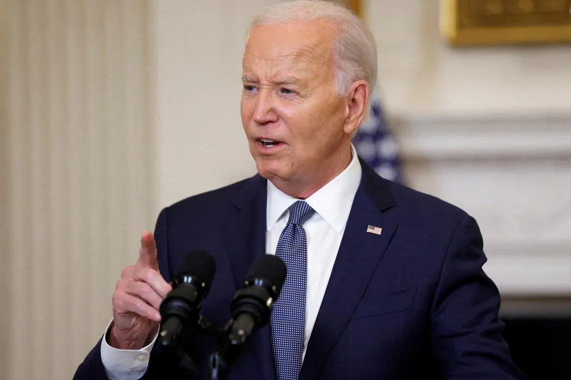 FILE PHOTO: U.S. President Joe Biden delivers remarks on the Middle East in the State Dining room at the White House in Washington, U.S., May 31, 2024. REUTERS/Evelyn Hockstein/File Photo