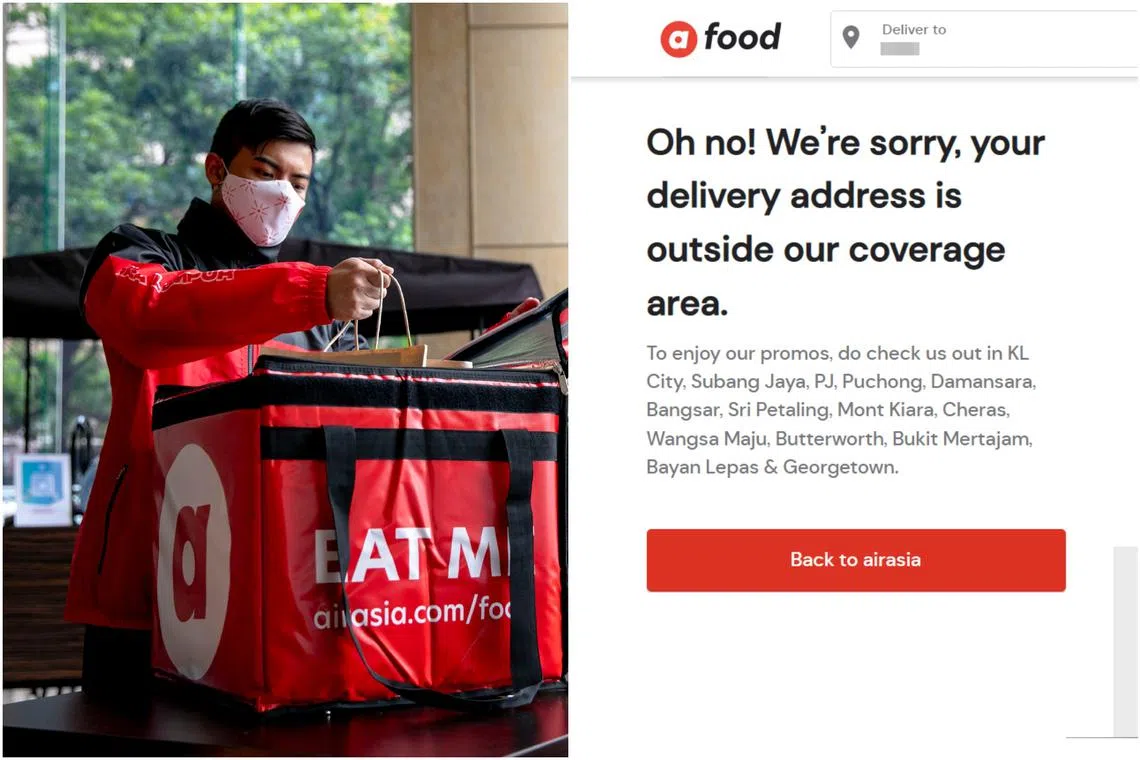 The message on AirAsia Food's Web-based ordering platform, saying that the SIngapore address was outside the service’s coverage area.