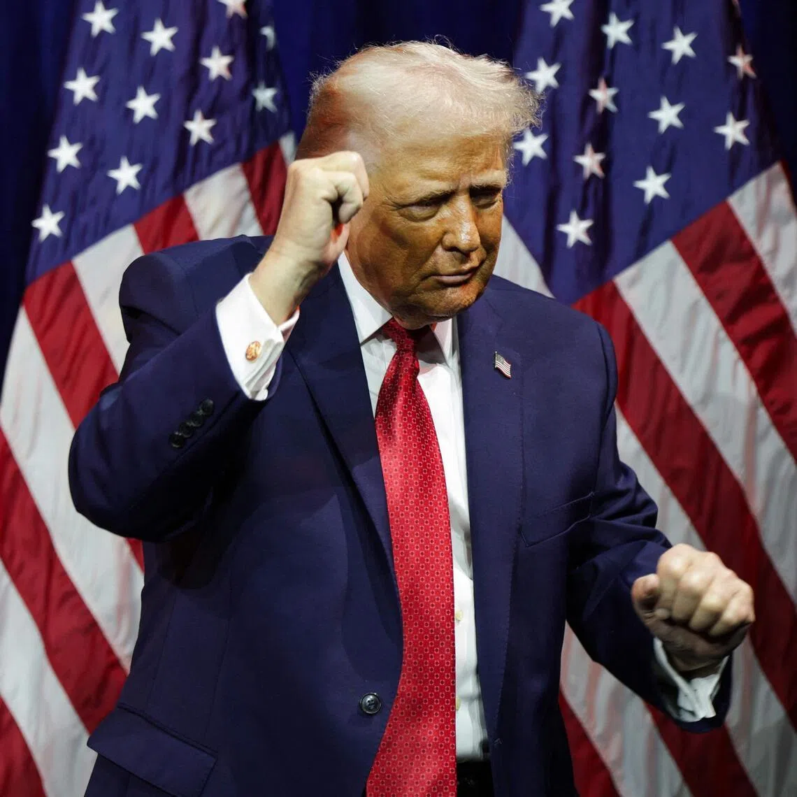 US President Donald Trump delivering a farewell dance after his Jan 6 speech at a House Republican retreat in Washington, DC. 