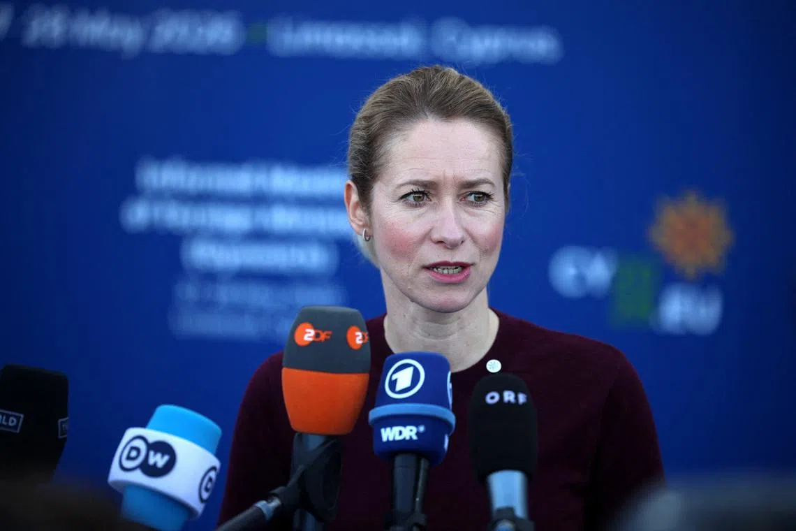 EU High Representative of Foreign Affairs and Security Policy, Kaja Kallas, speaks to media during an informal EU Foreign Ministers meeting in Limassol, Cyprus May 28, 2026. REUTERS/Yiannis Kourtoglou