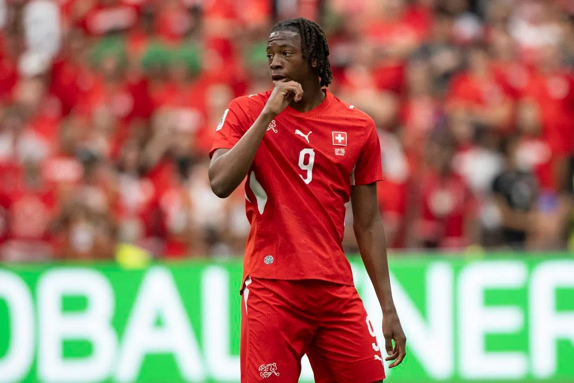 Jun 24, 2026; Vancouver, British Columbia, CAN; Switzerland midfielder Johan Manzambi (9) looks on during the first half against Canada during a Group B match in the 2026 FIFA World Cup at BC Place Vancouver. Mandatory Credit: Anne-Marie Sorvin-Imagn Images