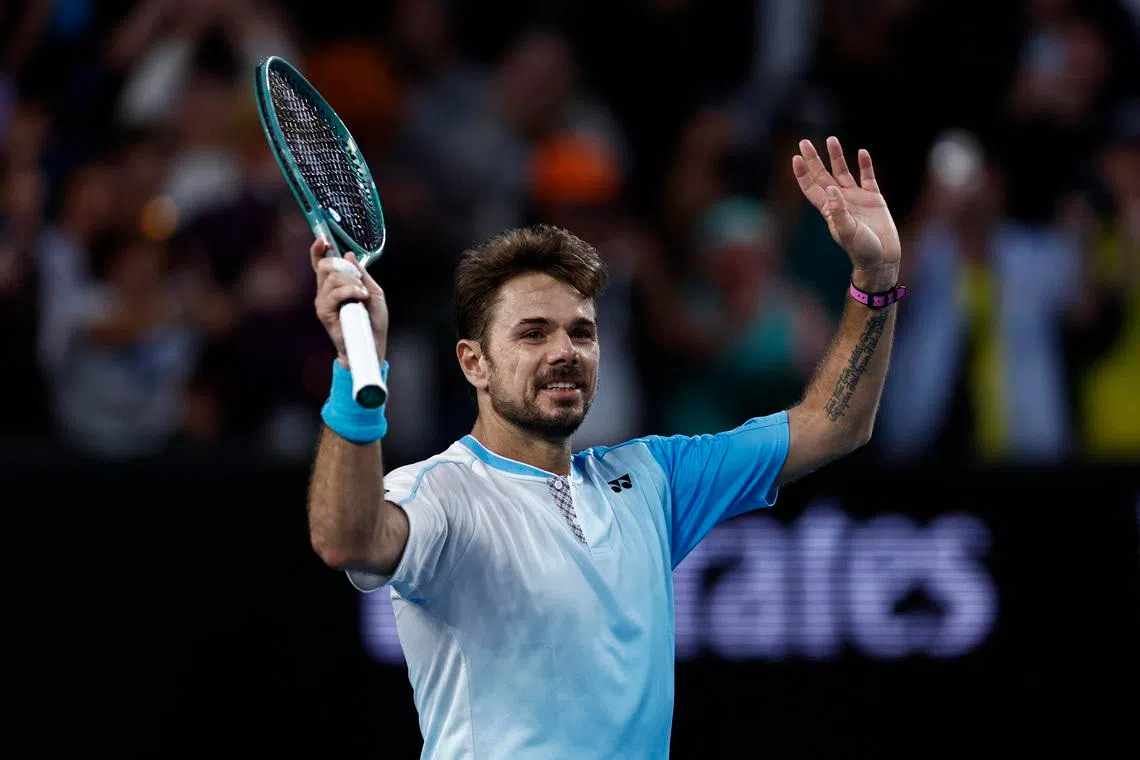 Tennis - Australian Open - Melbourne Park, Melbourne, Australia - January 22, 2026 Switzerland's Stan Wawrinka celebrates after winning his second round match against France's Arthur Gea REUTERS/Tingshu Wang