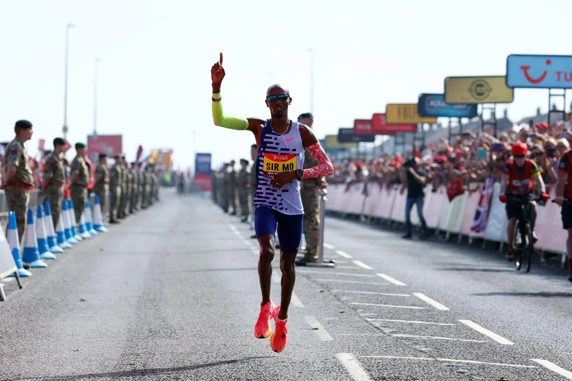 Britain's Mo Farah before crossing the finish line at the Great North Run in September, the final race of his career.