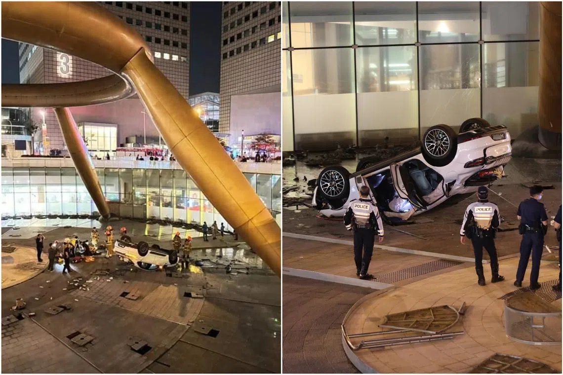 Photos posted on social media showed an overturned light-coloured car, with debris scattered in the vicinity.