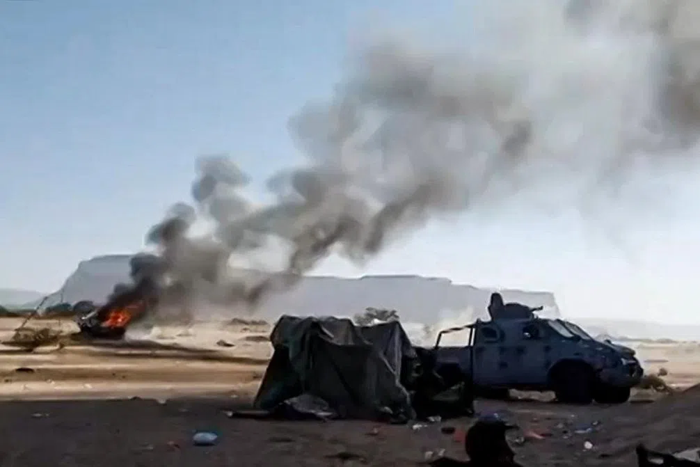 A video grab showing smoke rising from a strike on Southern Transitional Council forces in Seiyun, in Yemen's Hadhramaut Governorate, on Jan 2. 