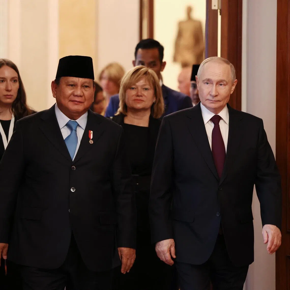 Indonesian President Prabowo Subianto and Russian President Vladimir Putin met at the Kremlin in Moscow on April 13.