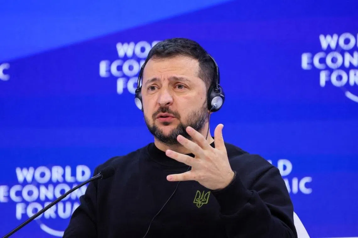 Ukraine's President Volodymyr Zelenskiy speaks during the 54th annual meeting of the World Economic Forum in Davos, Switzerland, January 16, 2024. REUTERS/Denis Balibouse