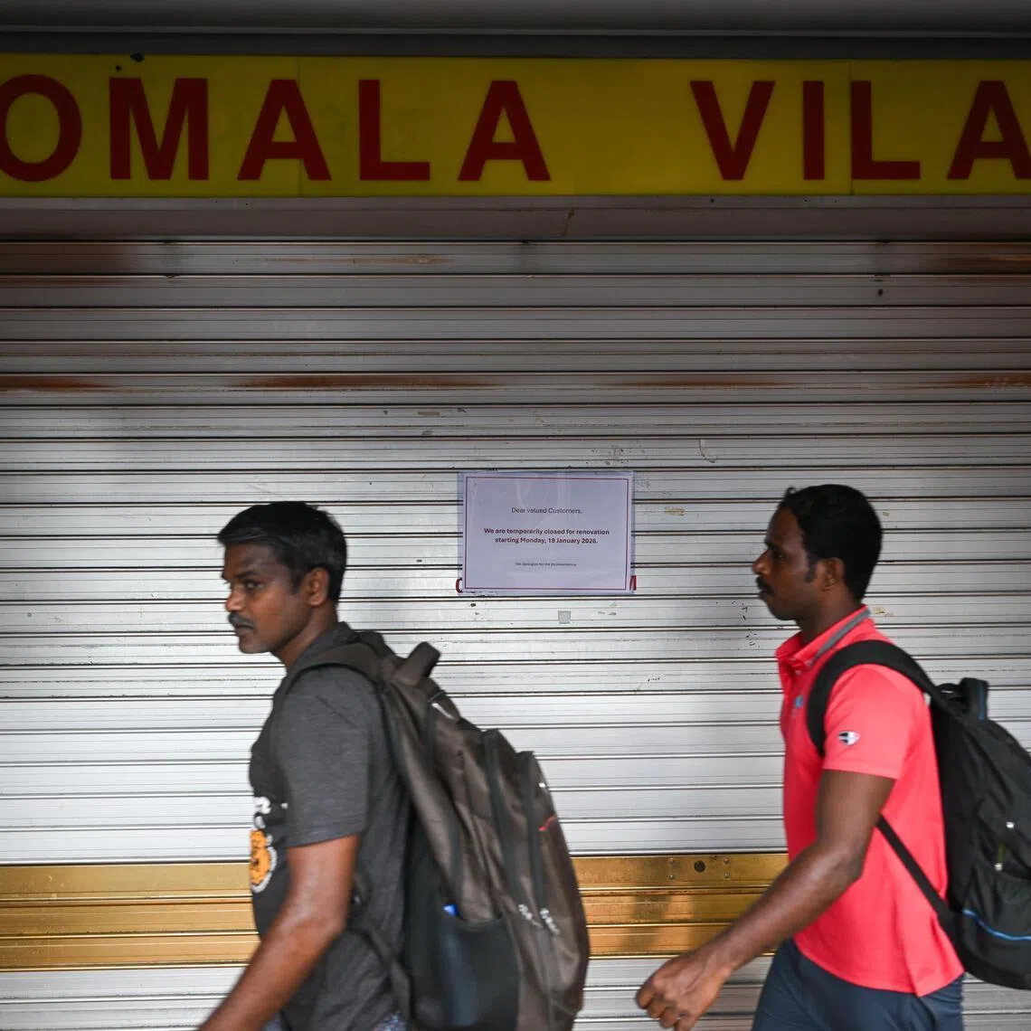 A sign outside Komala Vilas restaurant said it will be shut for renovations from Jan 19. 