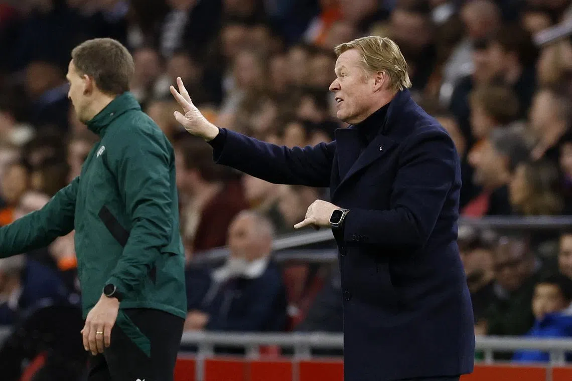 Soccer Football - International Friendly - Netherlands v Scotland - Johan Cruijff Arena, Amsterdam, Netherlands - March 22, 2024 Netherlands coach Ronald Koeman reacts REUTERS/Piroschka Van De Wouw