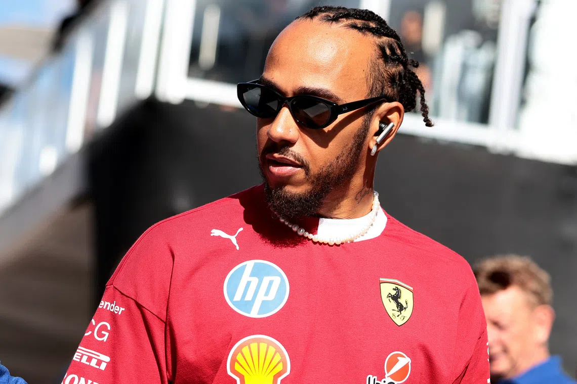 Formula One F1 - United States Grand Prix - Circuit of the Americas, Austin, Texas, U.S. - October 17, 2025 Ferrari's Lewis Hamilton arrives ahead of practice REUTERS/Evelyn Hockstein