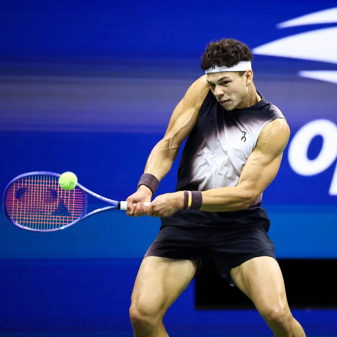 Ben Shelton returning the ball to fellow American Frances Tiafoe during their US Open semi-final on Sept 11.