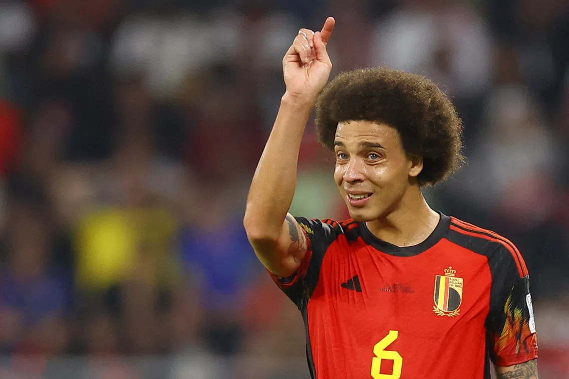 FILE PHOTO: Soccer Football - FIFA World Cup Qatar 2022 - Group F - Belgium v Canada - Ahmad Bin Ali Stadium, Al Rayyan, Qatar - November 23, 2022 Belgium's Axel Witsel reacts REUTERS/Kai Pfaffenbach/File Photo
