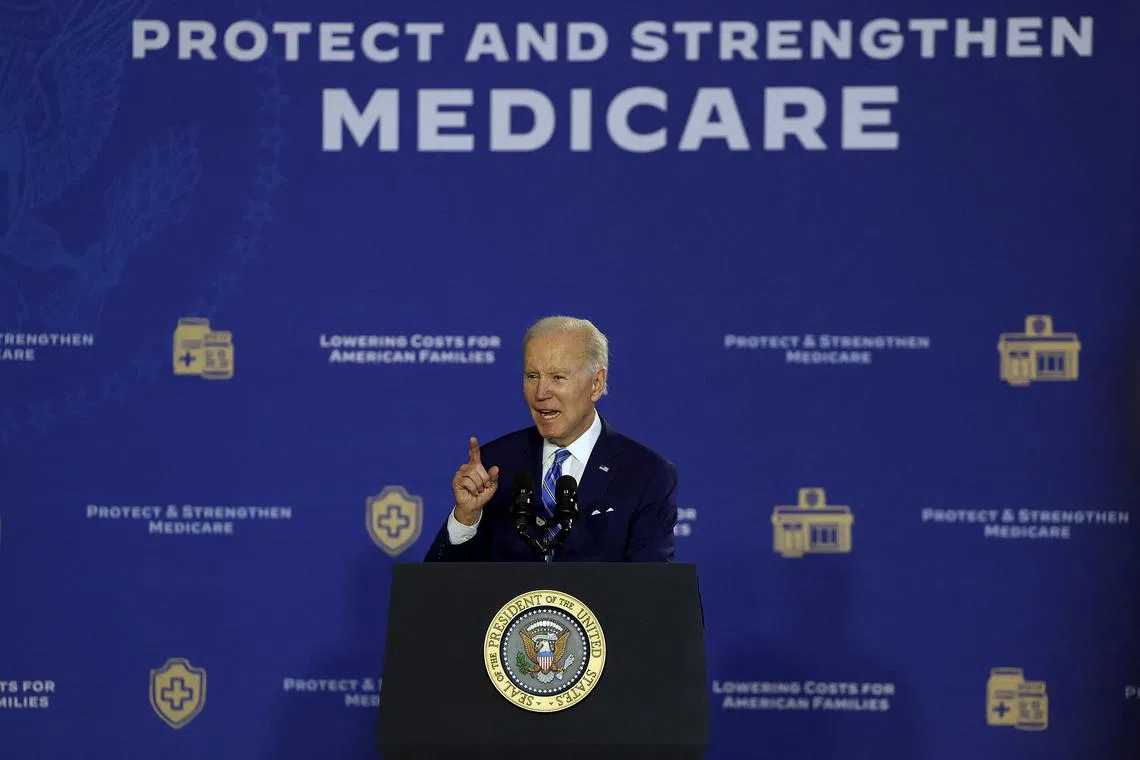 US President Joe Biden speaks during an event to discuss Social Security and Medicare held at the University of Tampa, on Feb 9, 2023.