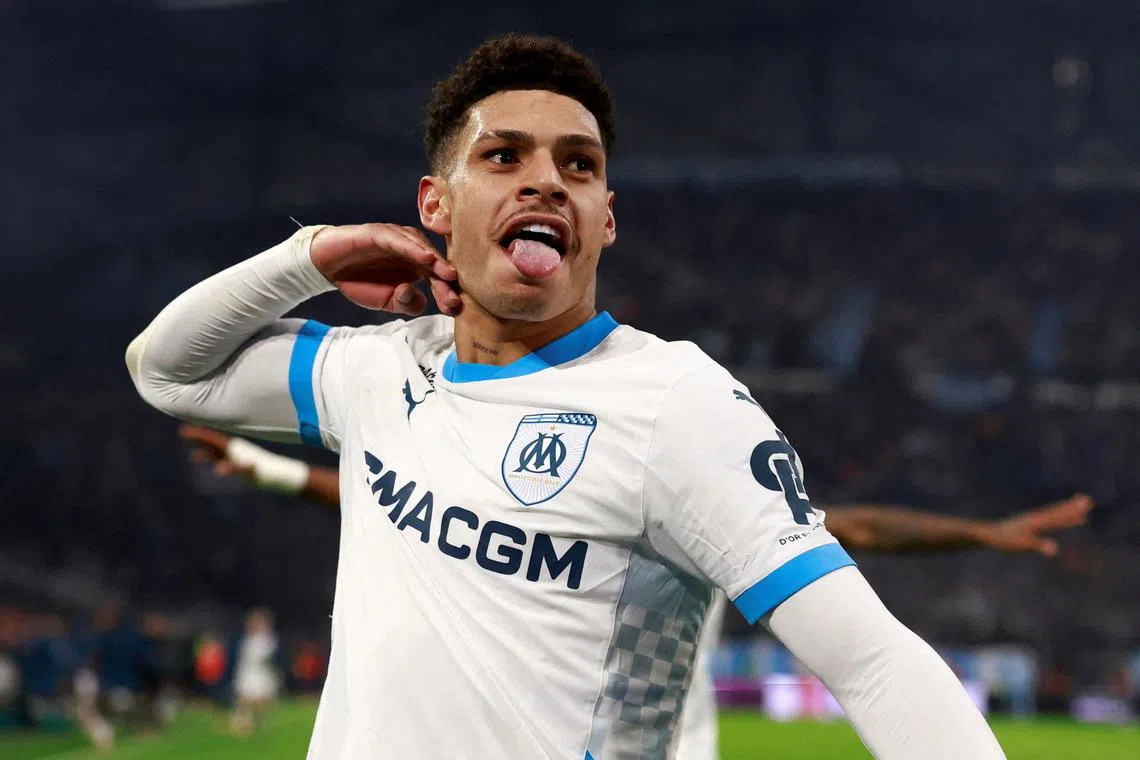 FILE PHOTO: Soccer Football - Ligue 1 - Olympique de Marseille v Olympique Lyonnais - Orange Velodrome, Marseille, France - February 2, 2025 Olympique de Marseille's Luis Henrique celebrates scoring their third goal REUTERS/Manon Cruz/File Photo
