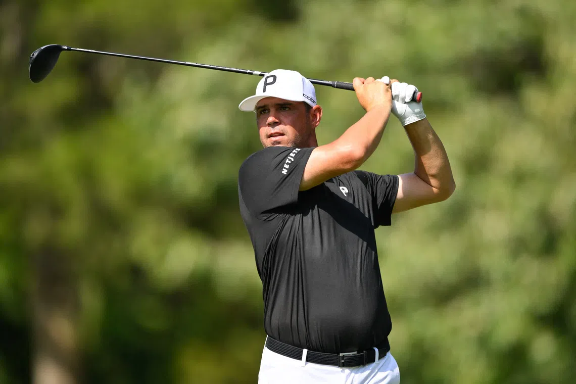 Aug 13, 2026; Memphis, Tennessee, USA; Gary Woodland plays his shot from the seventh tee during the first round of the FedEx St. Jude Championship golf tournament. Mandatory Credit: Steve Roberts-Imagn Images