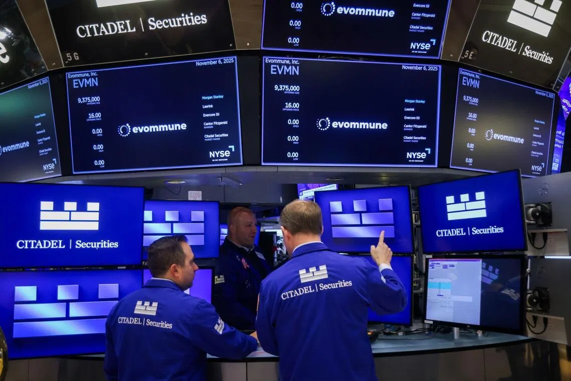 Traders working on the floor of the New York Stock Exchange, in New York City, on Nov 6.