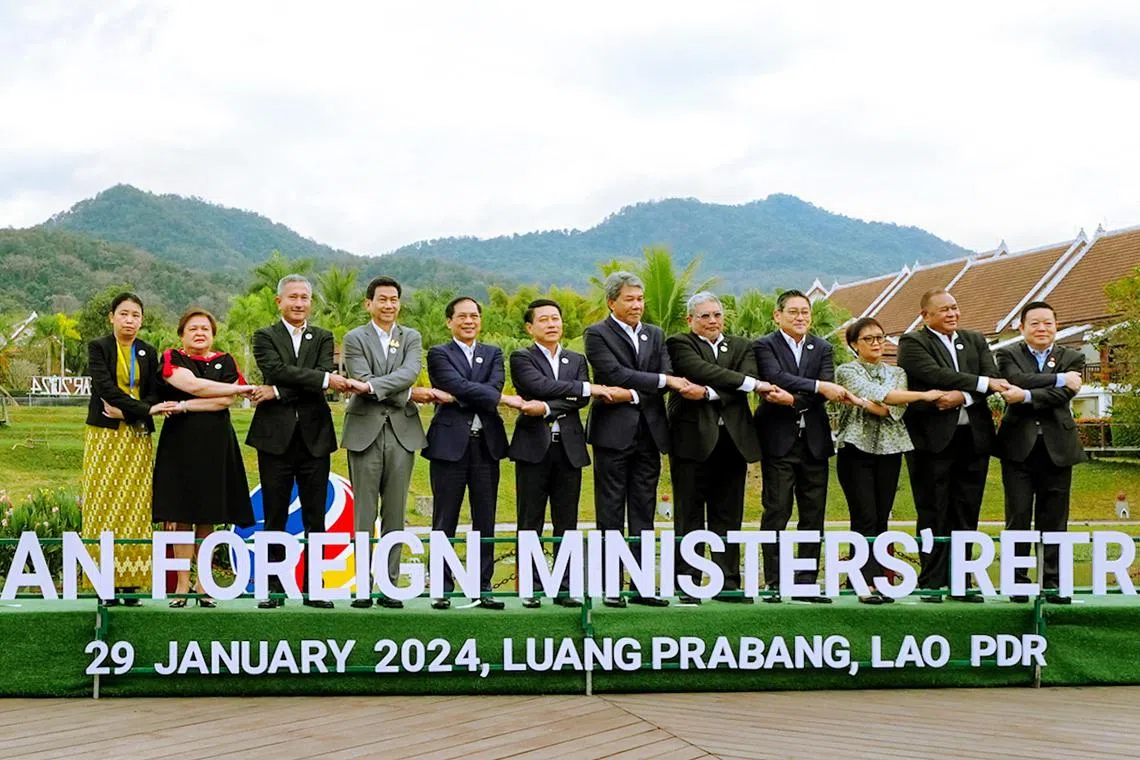 Family photo at the ASEAN Foreign Ministers’ Retreat in Luang Prabang, Laos, 29 January 2024