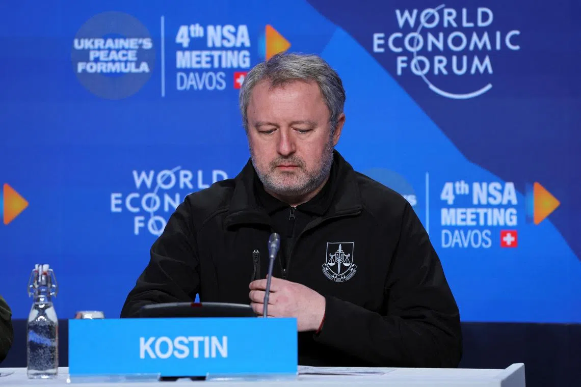 FILE PHOTO: Ukraine's Prosecutor General Andriy Kostin looks on during a press conference on the outcomes of the National Security Advisers' (NSA) meeting on the 10 principles for lasting peace in Ukraine, on the sidelines of the World Economic Forum (WEF), in Davos, Switzerland, January 14, 2024. REUTERS/Denis Balibouse/ File Photo