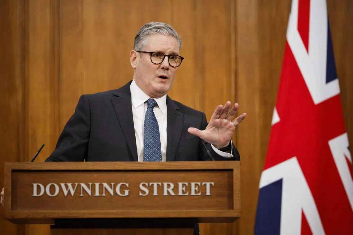 Keir Starmer, UK prime minister, delivers a press statement from Downing Street in London, UK, on Tuesday, Jan. 21, 2025. The UK will start a public inquiry into the murders last year of three young girls in northwest England after Prime Minister Keir Starmer said the state had failed to protect them. Photographer: Tolga Akmen/EPA/Bloomberg