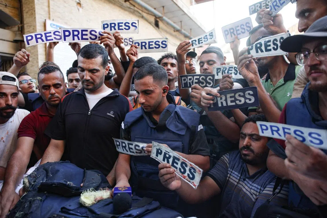 Some 60 media and rights organisations accused Israel of “massacring journalists” in Gaza.