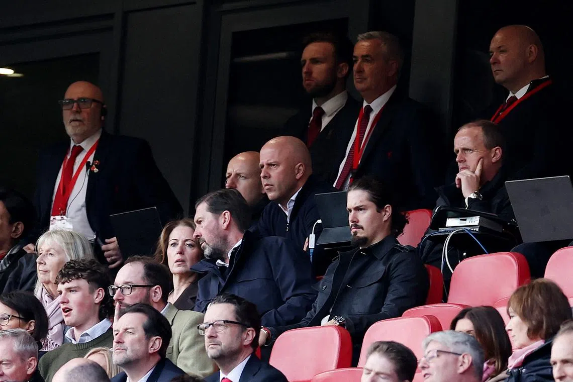 Soccer Football - Premier League - Liverpool v Southampton - Anfield, Liverpool, Britain - March 8, 2025 Liverpool manager Arne Slot is pictured watching from the stands REUTERS/Phil Noble