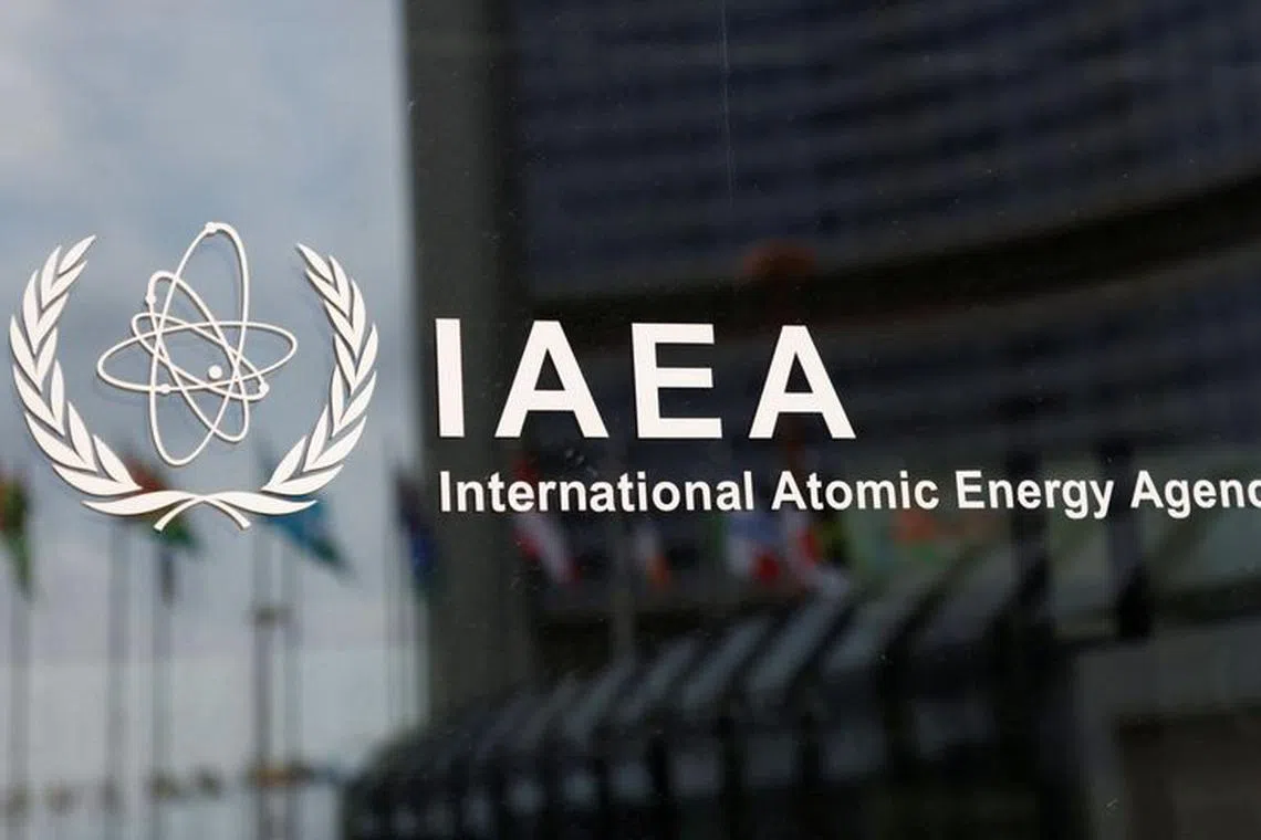 FILE PHOTO: The logo of the International Atomic Energy Agency (IAEA) is seen at the organisation's headquarters in Vienna, Austria, June 5, 2023. REUTERS/Leonhard Foeger/File Photo