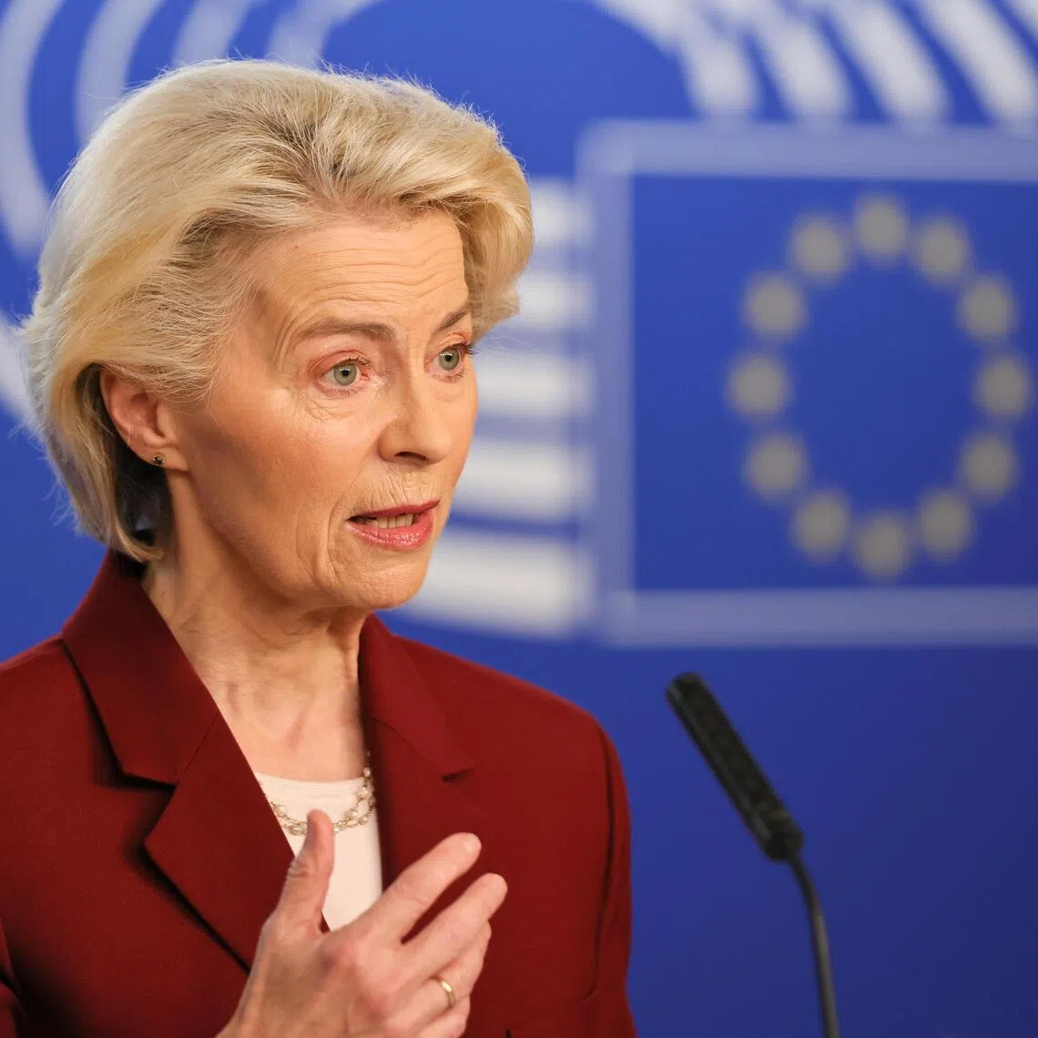 European Commission president Ursula von der Leyen delivering a statement on “Europe’s Northern Neighbourhood: A New Strategy for the Arctic” at the European Parliament in Strasbourg, France, on Oct 20.