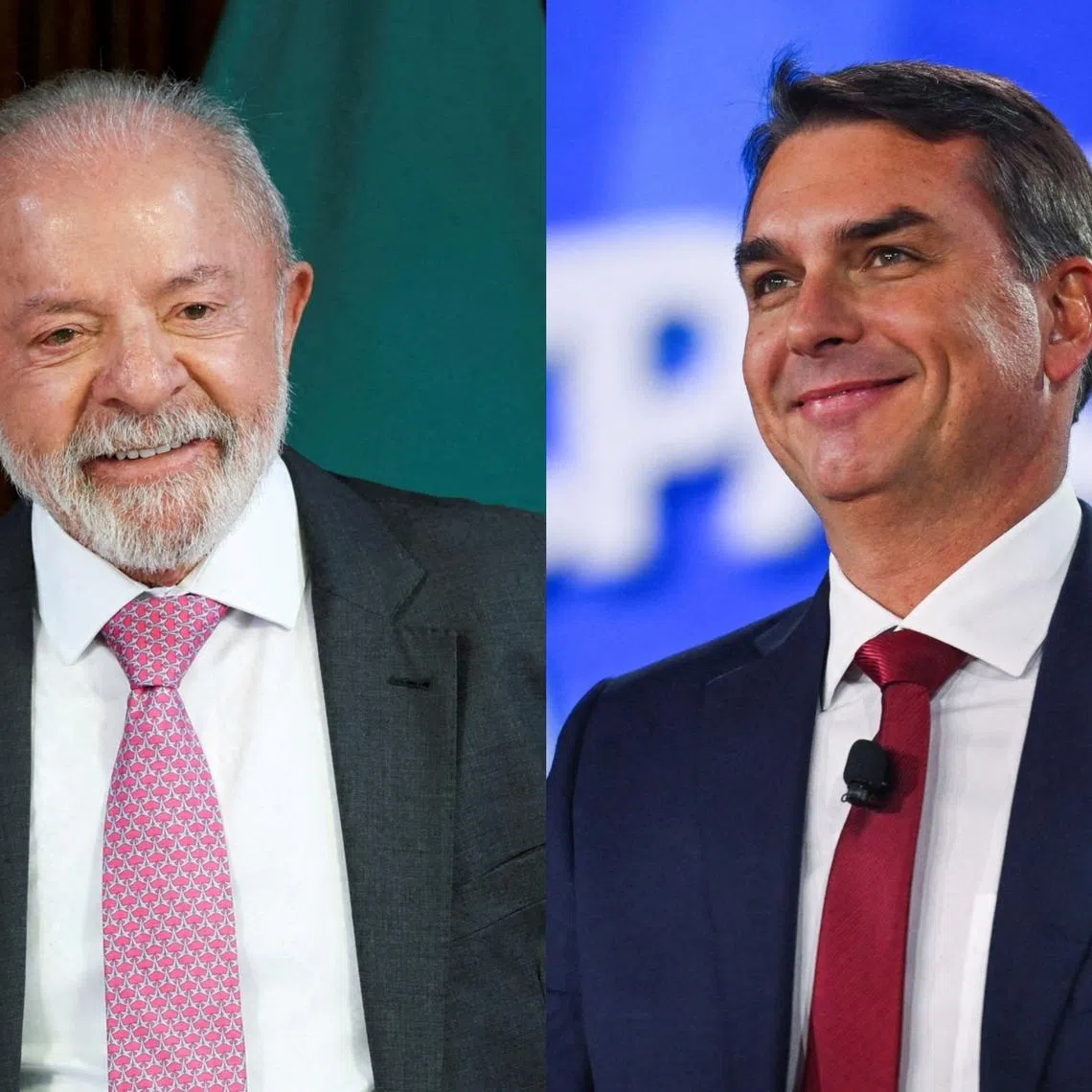 Brazilian President Luiz Inacio Lula da Silva (left) and Senator Flavio Bolsonaro were statistically tied in polls both in March and April.