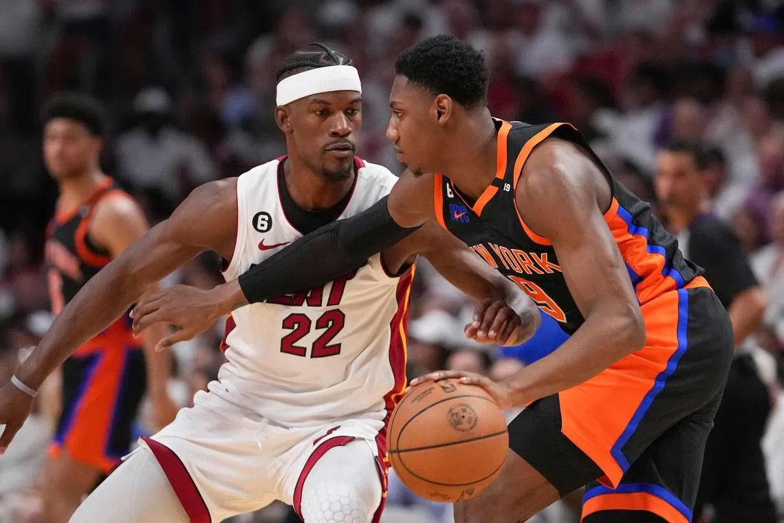 Miami Heat's Jimmy Butler (left) during the game against New York Knicks on May 6.