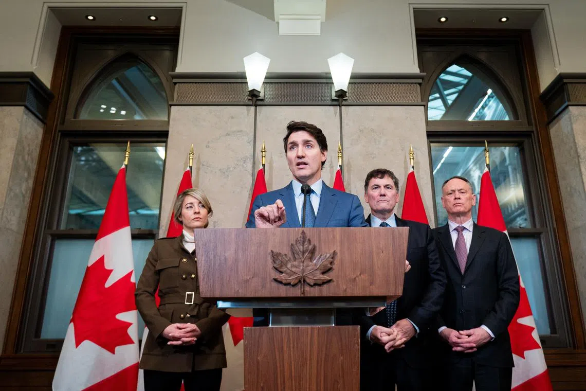 Canadian Prime Minister Justin Trudeau announced immediate 25 per cent tariffs on C$30 billion (S$27.7 billion) worth of US imports.