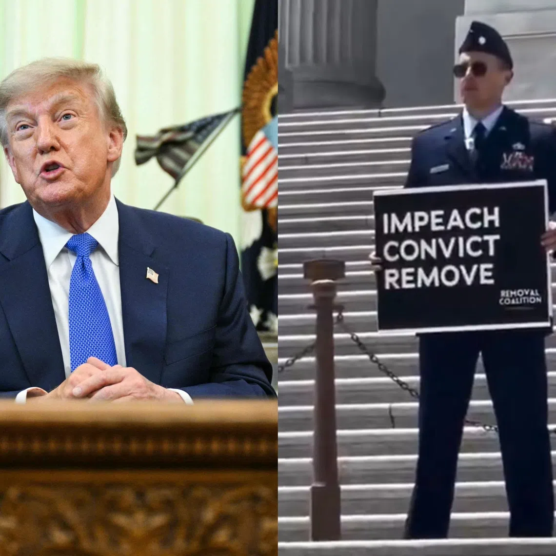US Major Jason Watson, an active-duty officer, called at a protest in Washington in July for US President Donald Trump to be impeached.