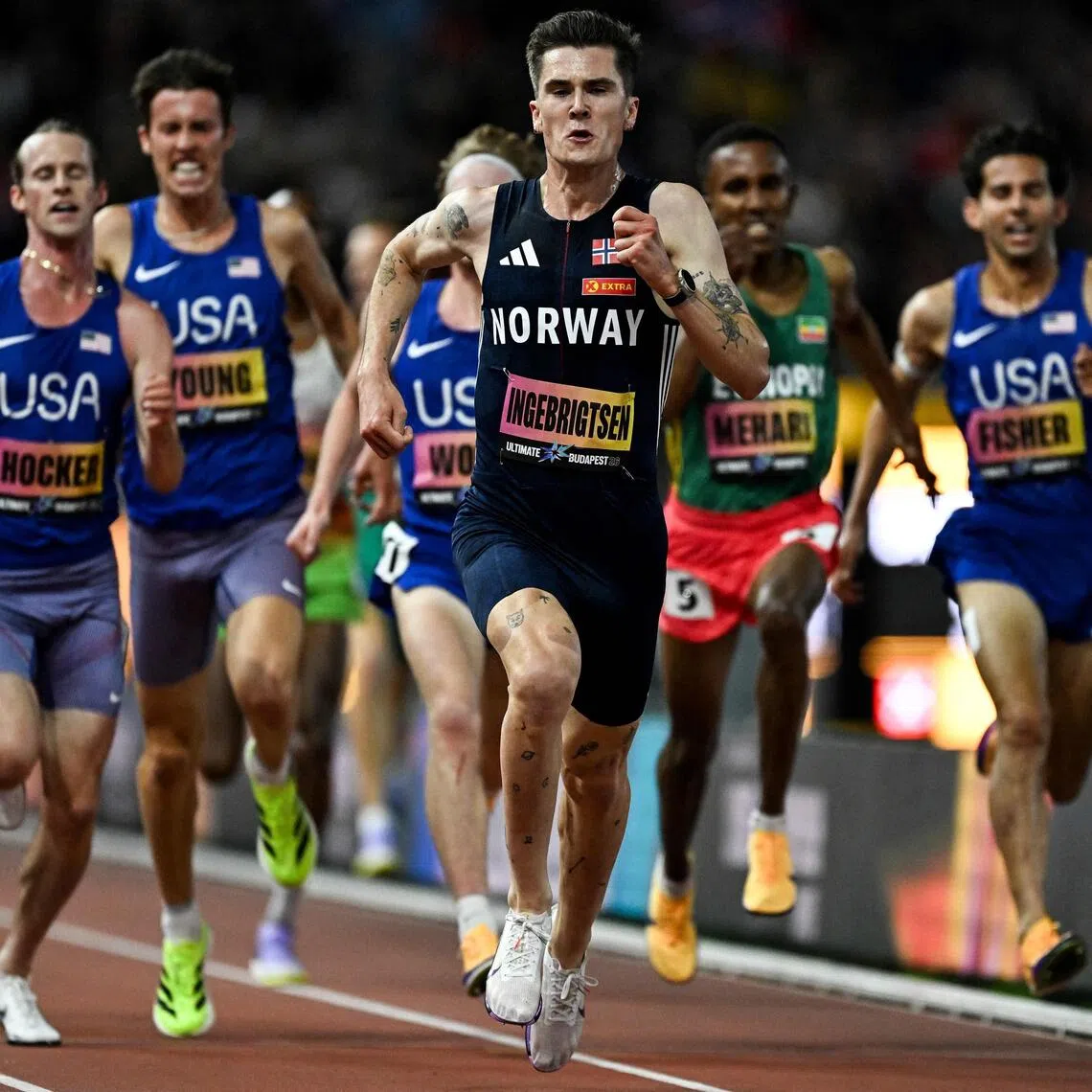 Norway’s Jakob Ingebrigtsen (centre) won the men’s 5,000m title on Sept 11 at the lucrative new Ultimate Championship event.
