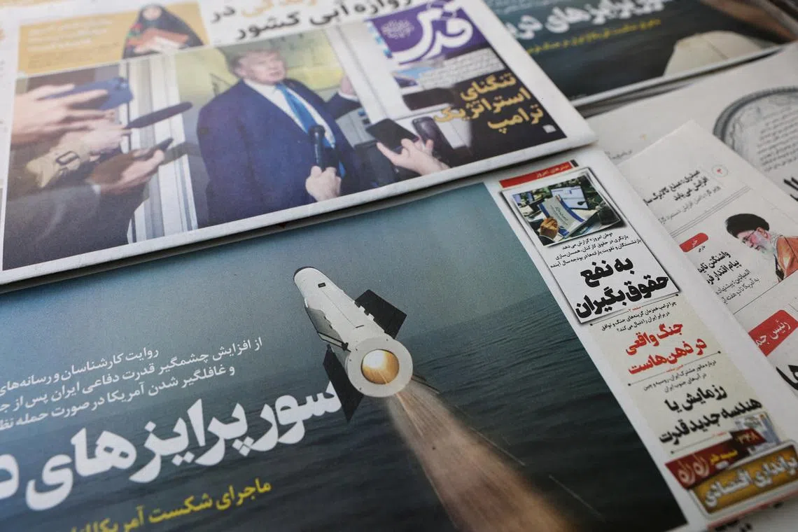 An Iranian newspaper with a cover photo of an Iranian missile, in Tehran, Iran, February 19, 2026. Majid Asgaripour/WANA (West Asia News Agency) via REUTERS