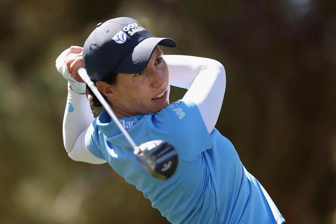 Co-leader Carlota Ciganda of Spain playing a tee shot on the 11th hole during the second round of the LPGA Ford Championship in Arizona on March 30.