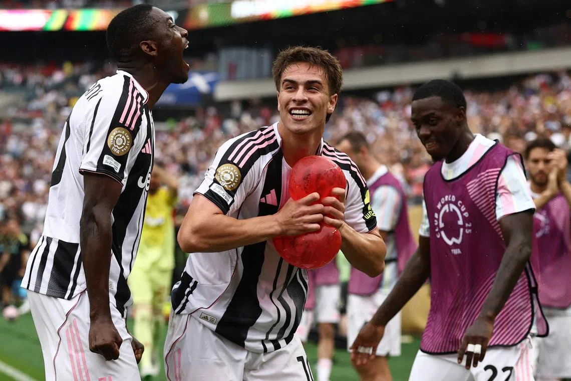 Soccer Football - FIFA Club World Cup - Group G - Juventus v Wydad Casablanca - Lincoln Financial Field, Philadelphia, Pennsylvania, U.S. - June 22, 2025 Juventus' Kenan Yildiz celebrates scoring their third goal with Khephren Thuram REUTERS/Lee Smith