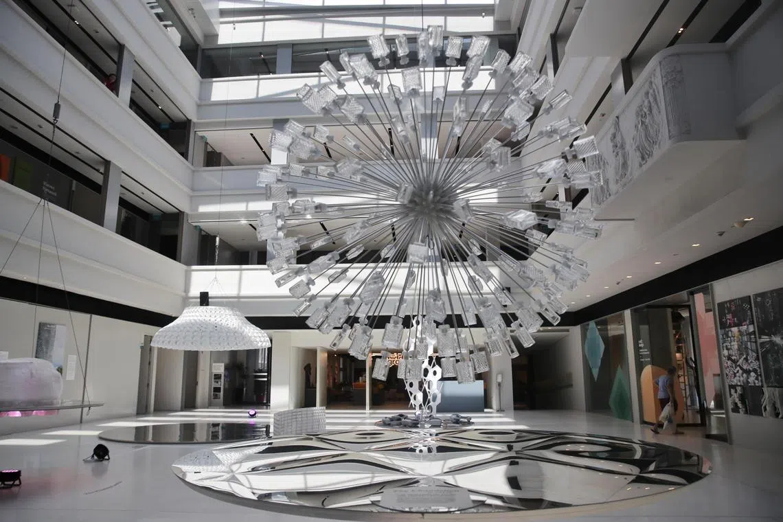 The Chandelion on display as part of Circular Futures: Next Gen at the National Design Centre.